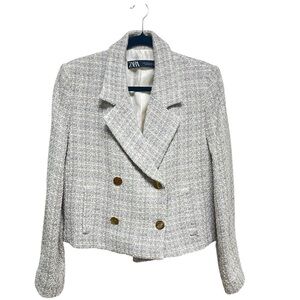 Zara Double Breasted Gray Tweed Blazer
Women’s Cropped Style Jacket Sz XL